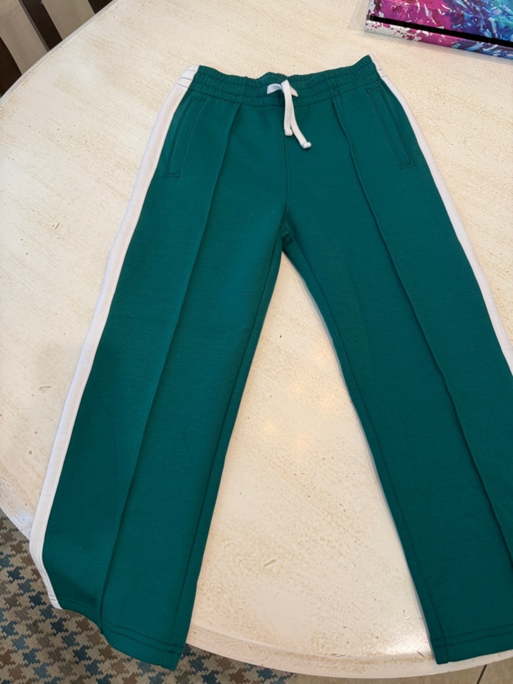 abercrombie kids green Sweatpants with White Side Stripe